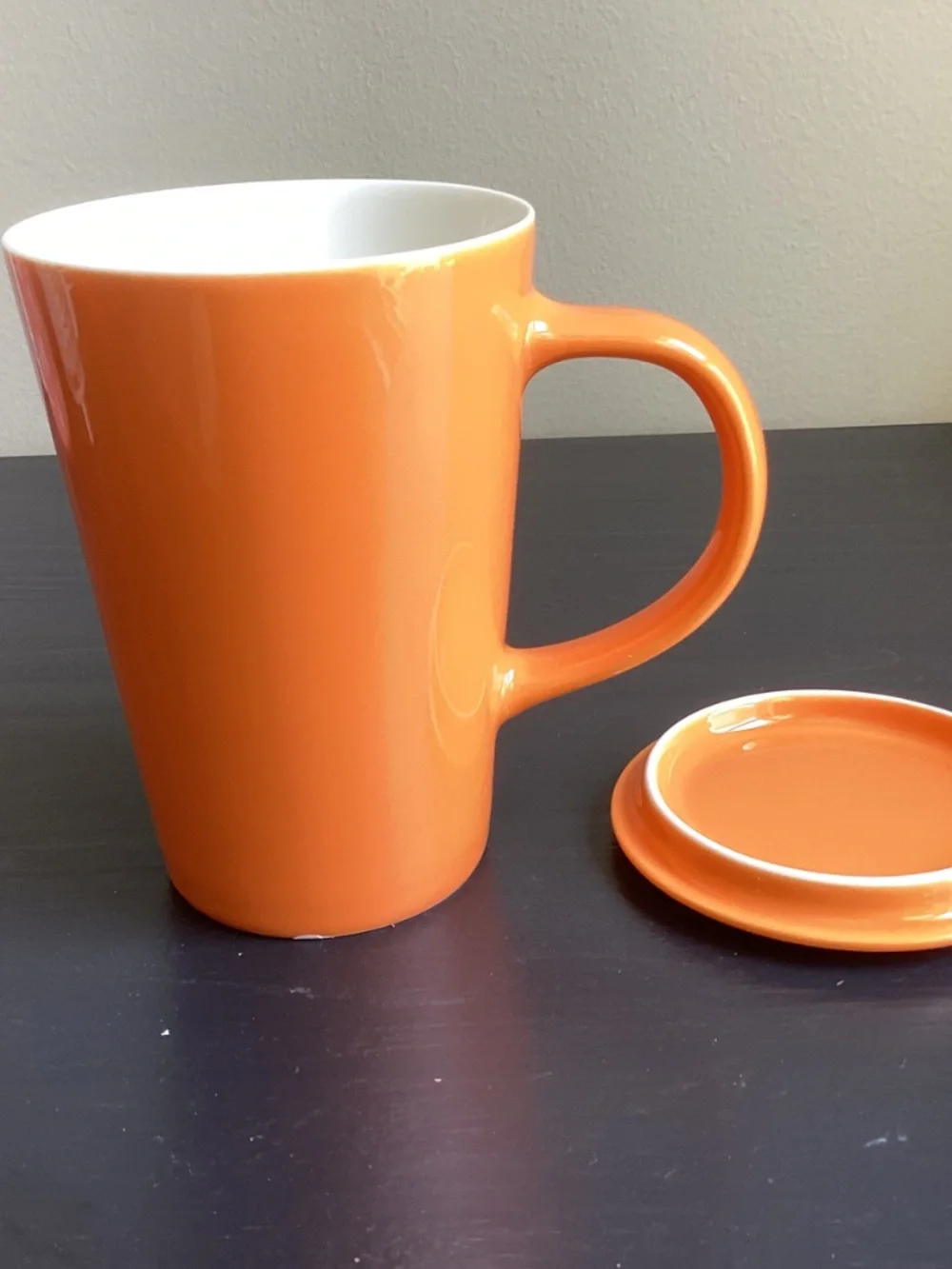 Teavana 12oz Orange Ceramic Coffee Mug With Handle and Separate Lid
